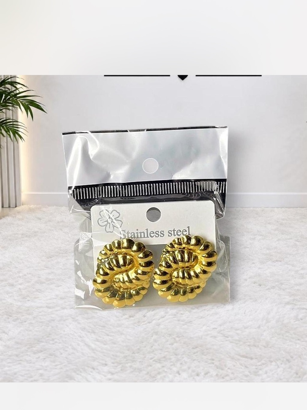 Gold Twisted Rope Knot Stud Earrings - Stainless Steel